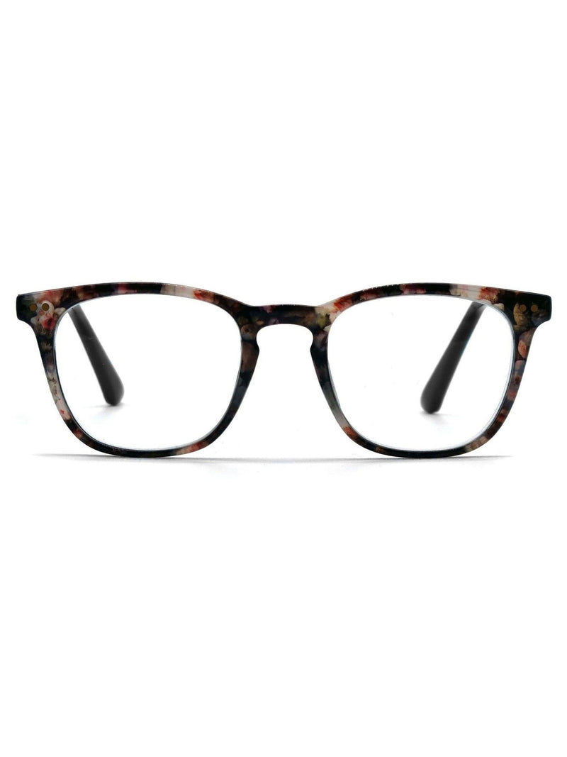 Reading glasses with brown marble effect and gold temples, imported from the UK