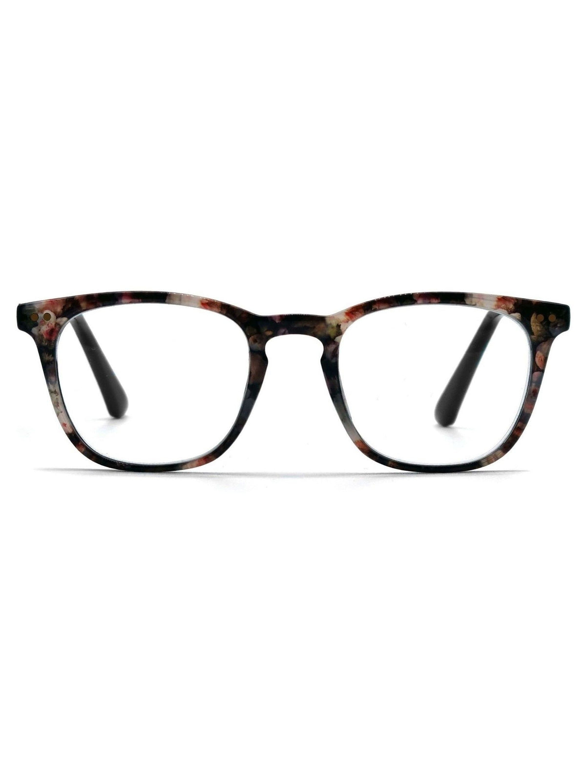 Reading glasses with brown marble effect and gold temples, imported from the UK
