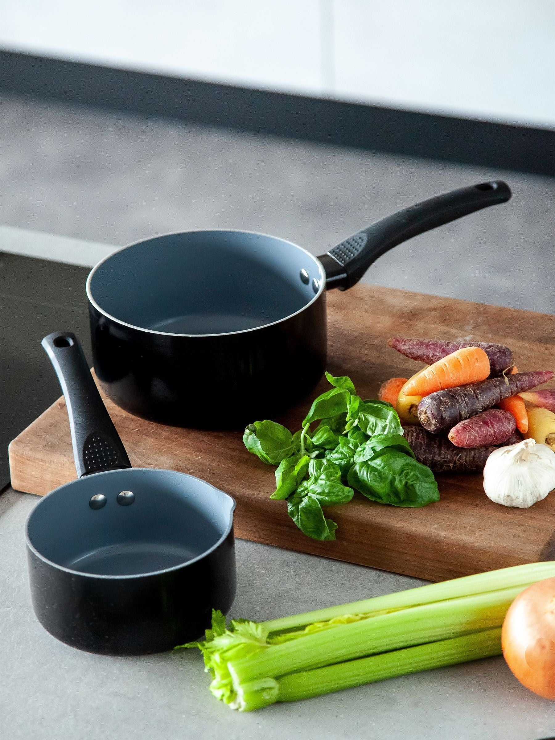 Masterclass Grey ceramic coated saucepan 16cm, imported from the UK