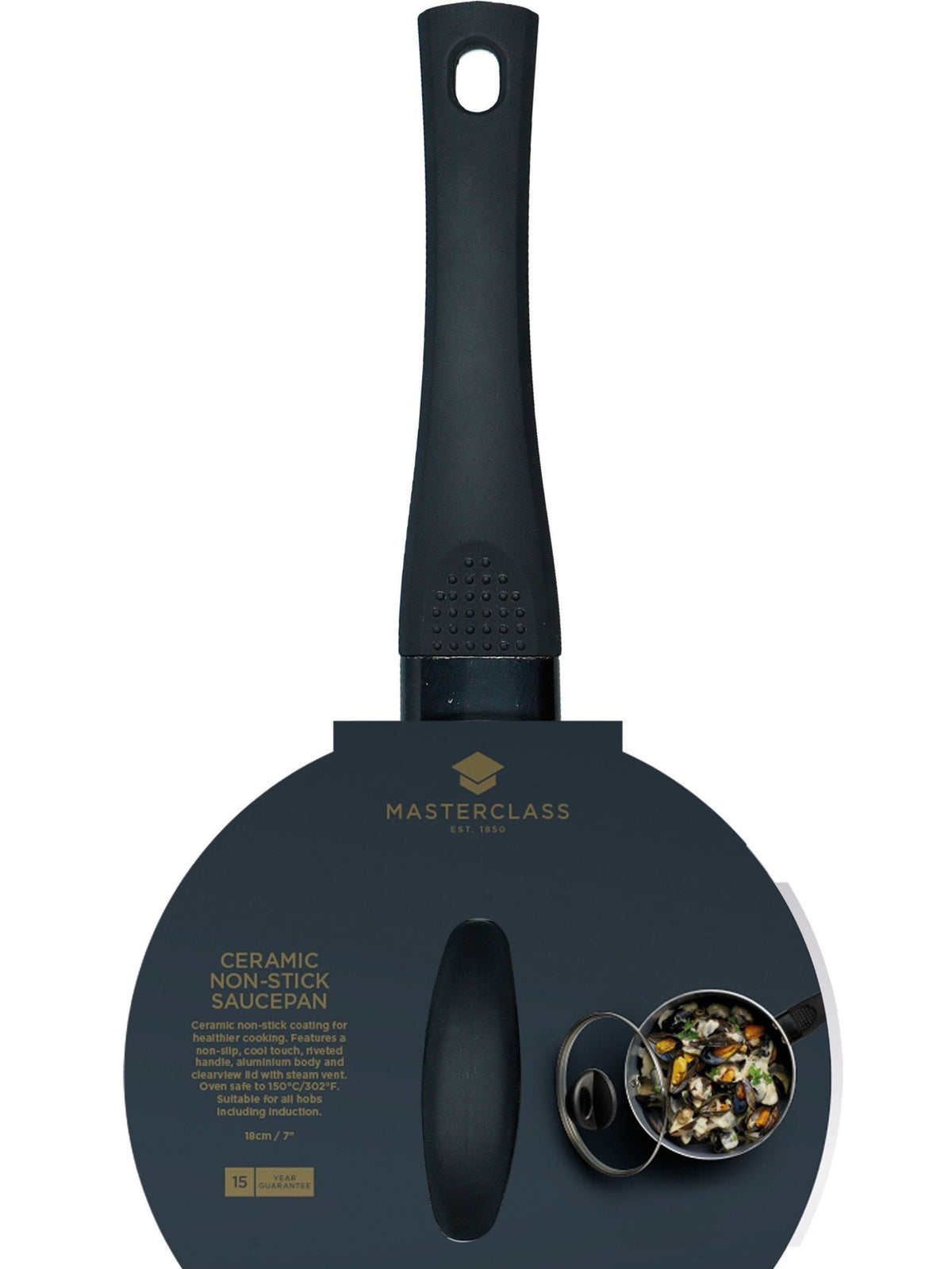 Masterclass Grey Ceramic Coated Saucepan 18cm, imported from the UK