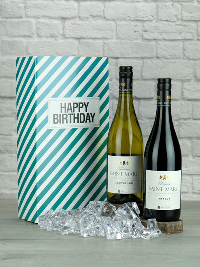 Le Bon Vin Happy Birthday Saint Marc Wein-Geschenkbox mit Sauvignon Blanc und Merlot 2x 750ml