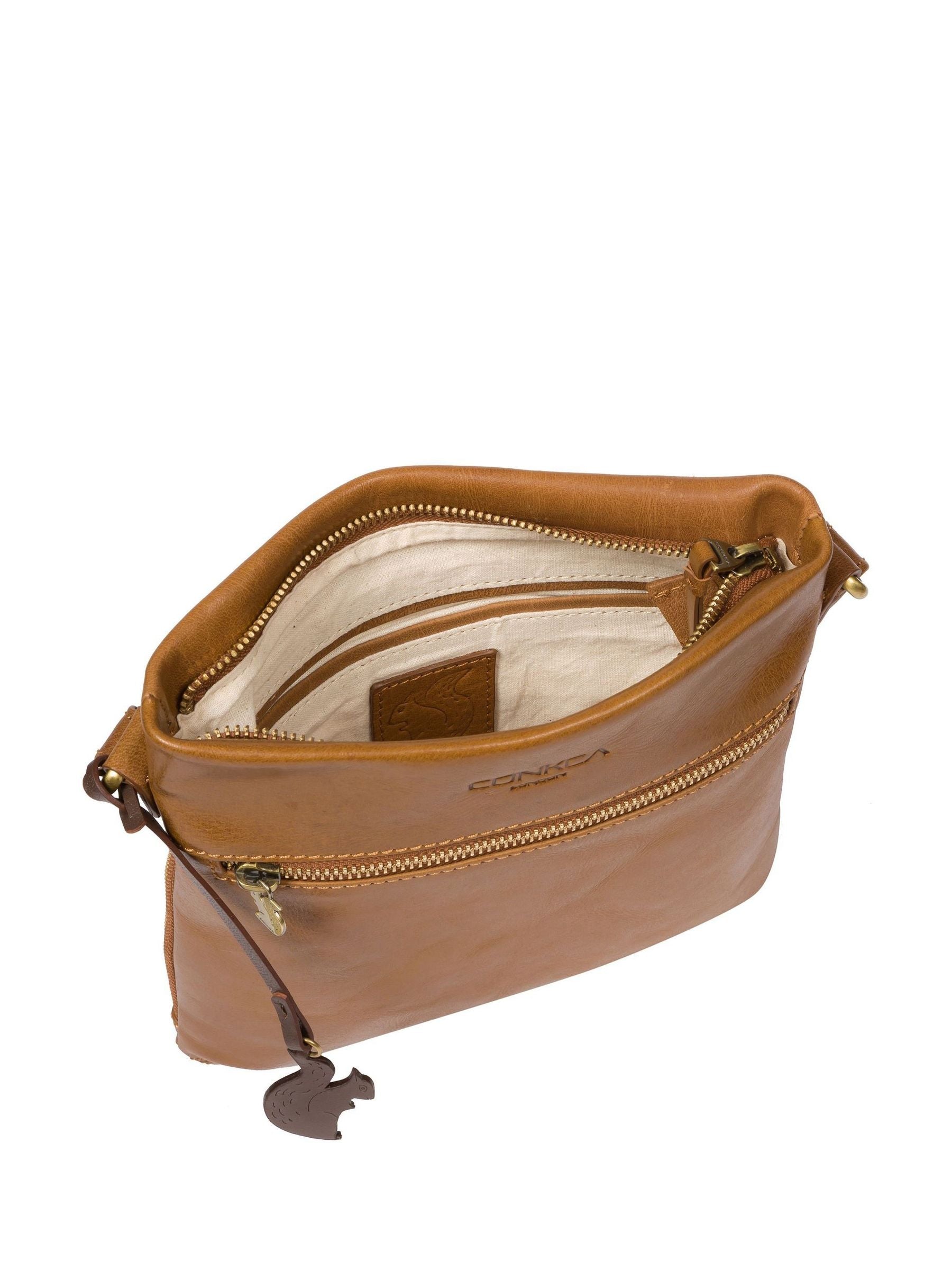 Conkca dark tan Yayoi leather cross-body bag - British product