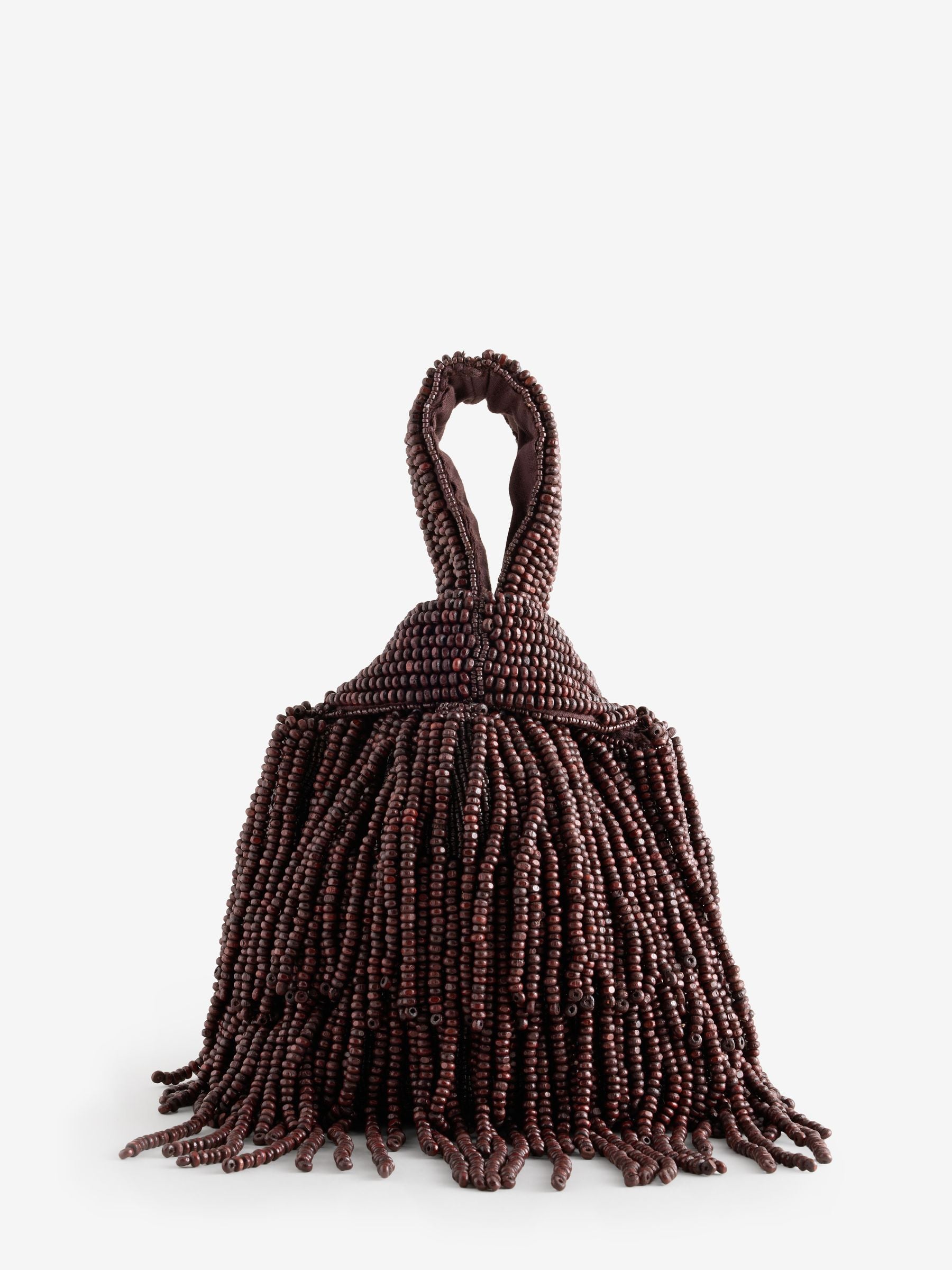 Mango brown fringe handbag, cotton-linen blend - British product