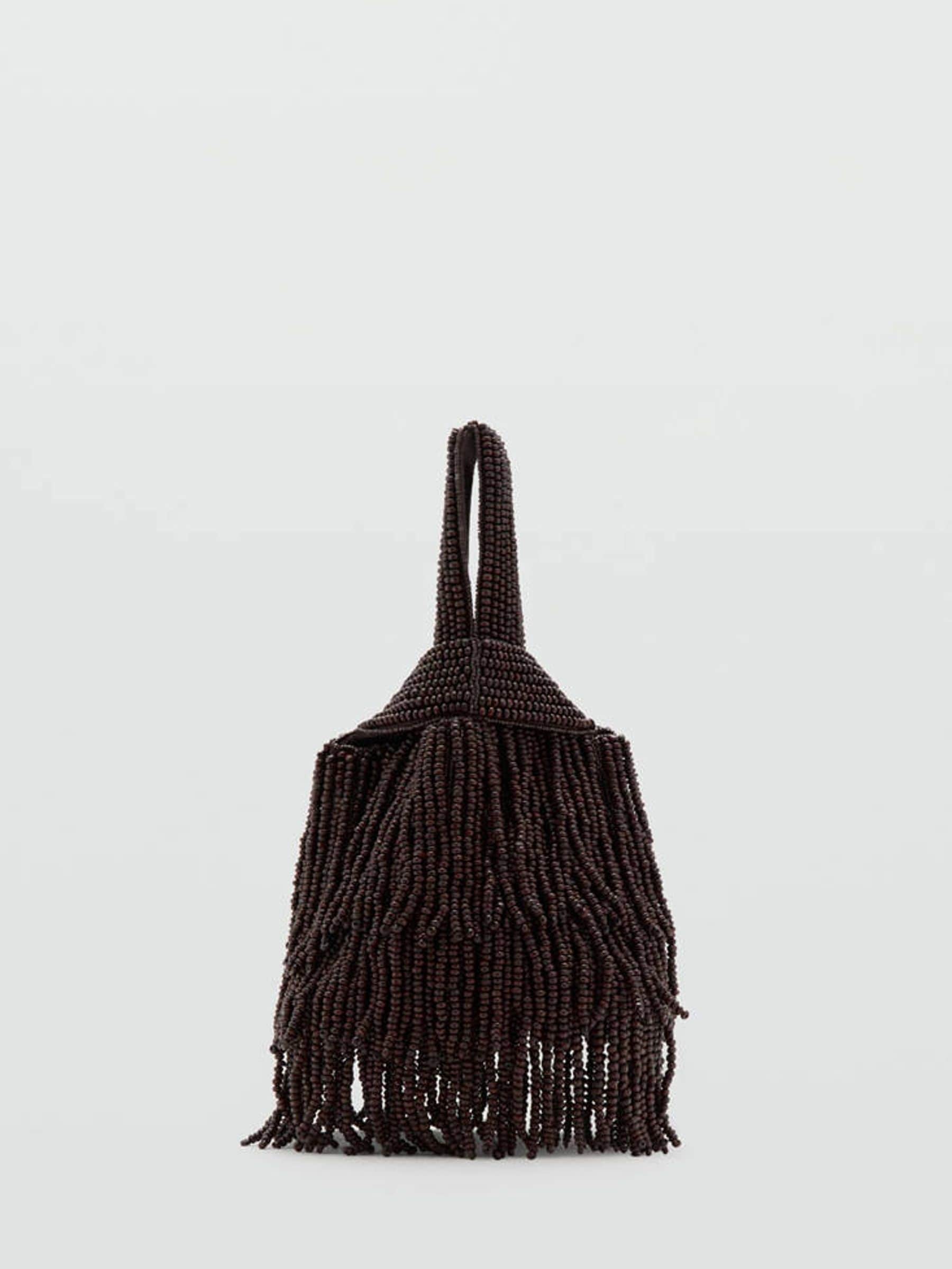 Mango brown fringe handbag, cotton-linen blend - British product