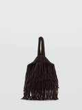 Mango brown fringe handbag, cotton-linen blend - British product