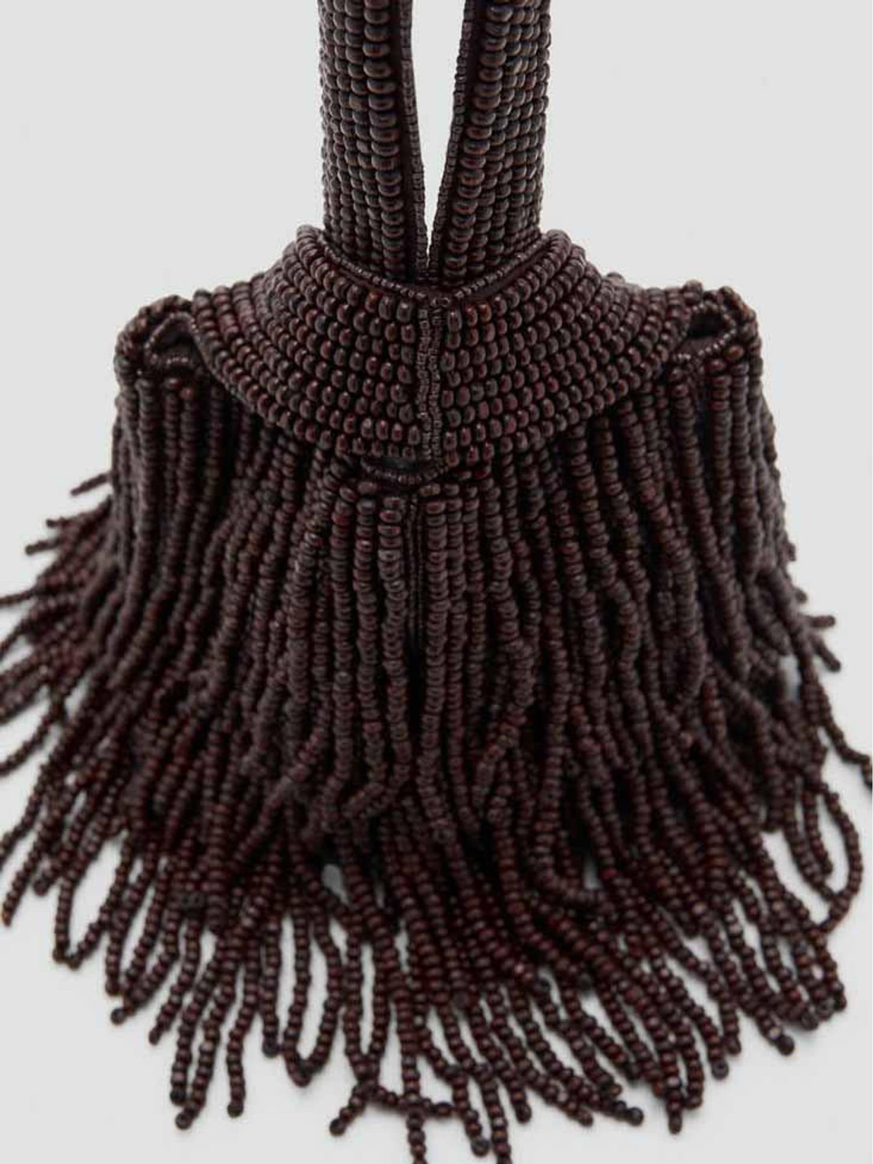 Mango brown fringe handbag, cotton-linen blend - British product