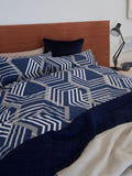 Blue/grey geo reversible duvet cover and pillowcase set, imported from the UK