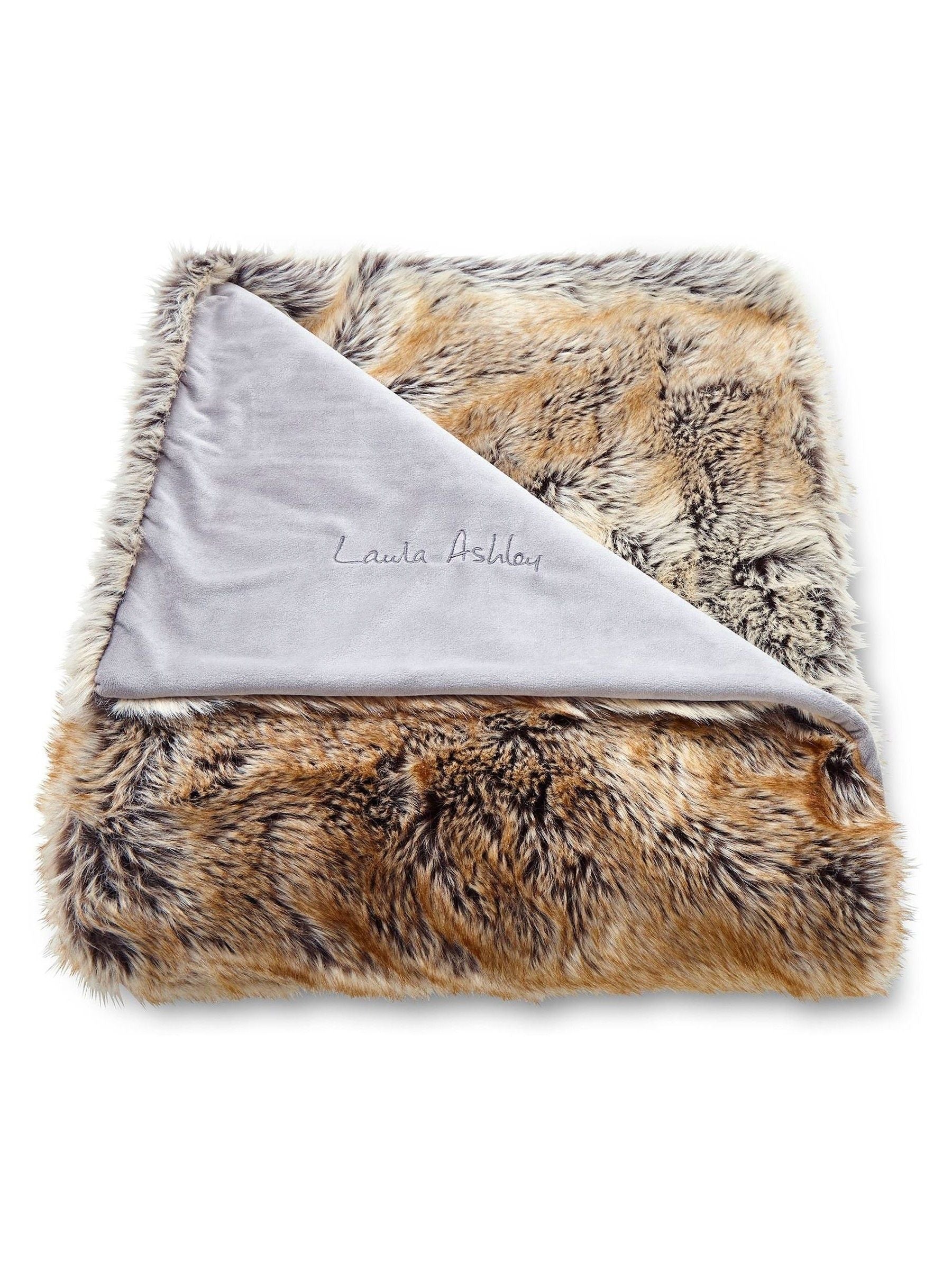 Laura Ashley brown Hexham faux fur throw, UK version