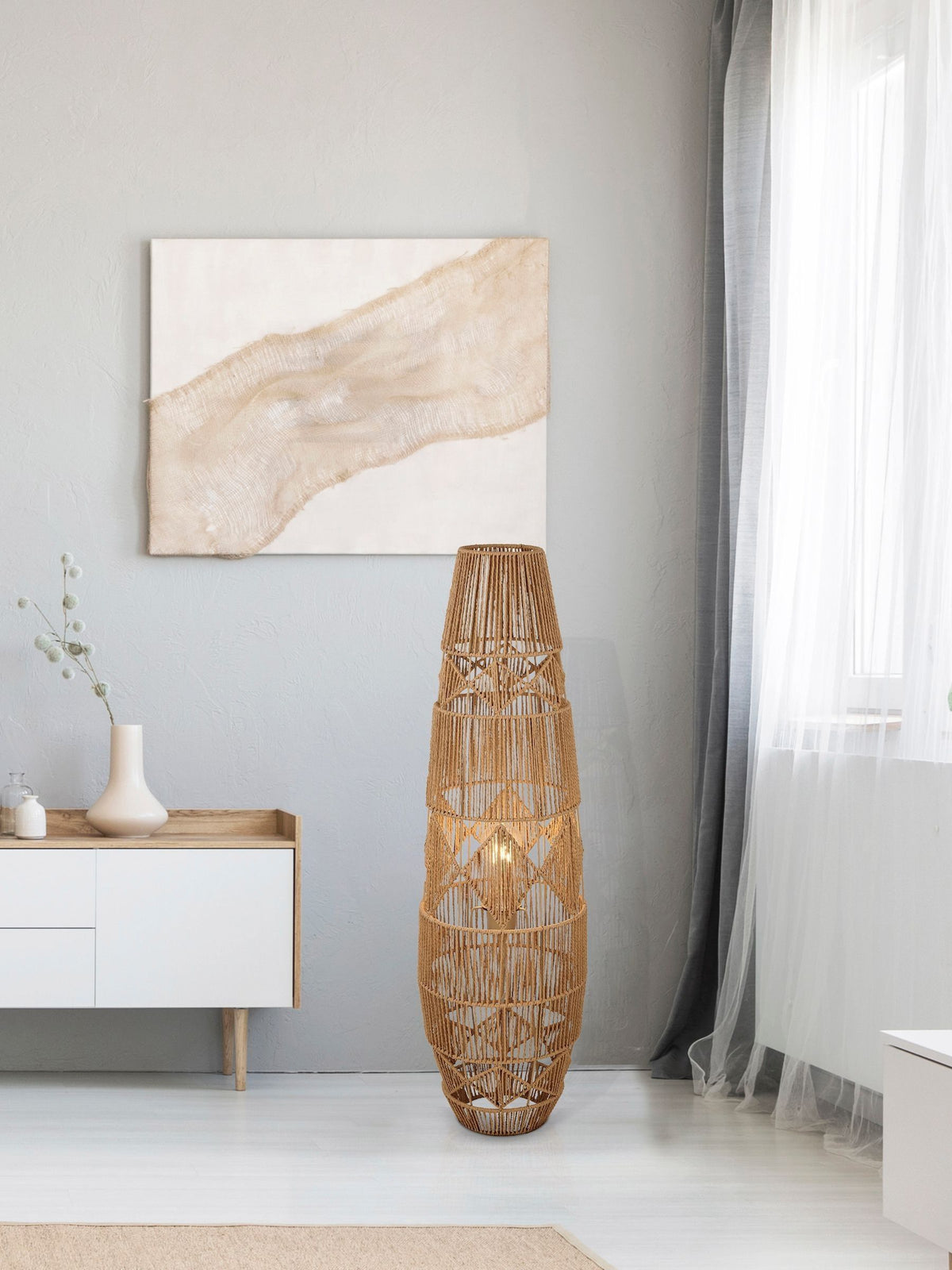 Searchlight Arlo natural rattan floor lamp 90cm - British product