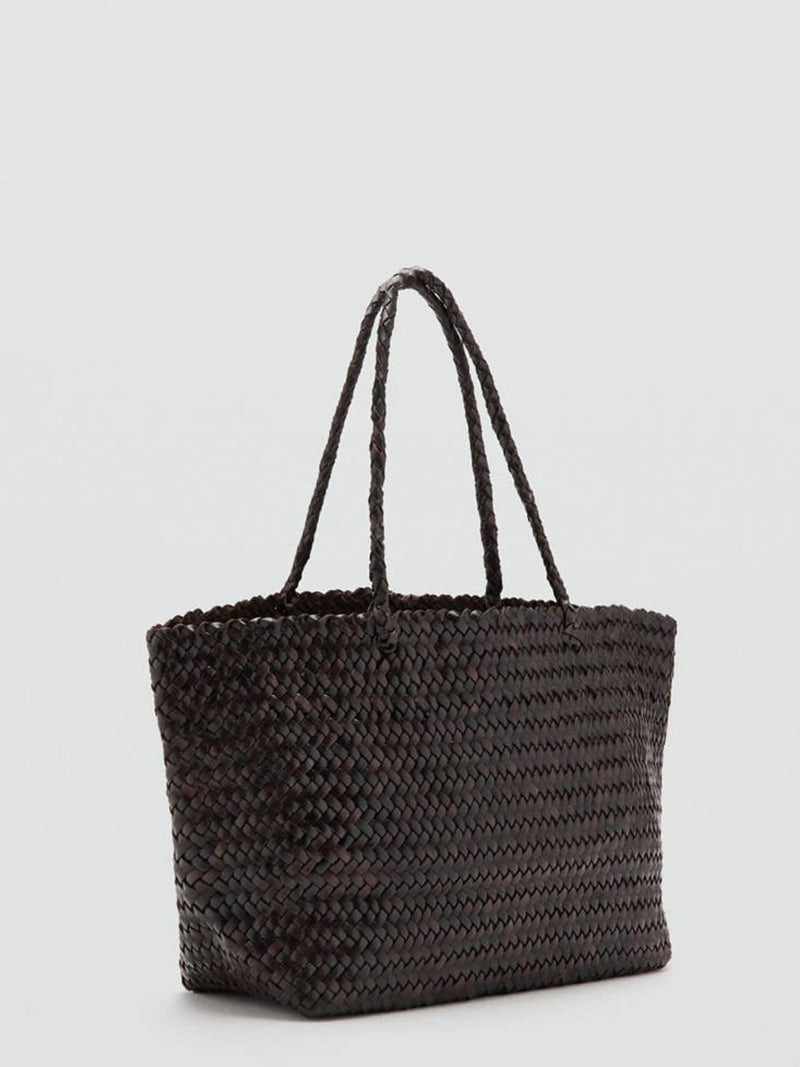 Mango brown woven tote bag (British brand)