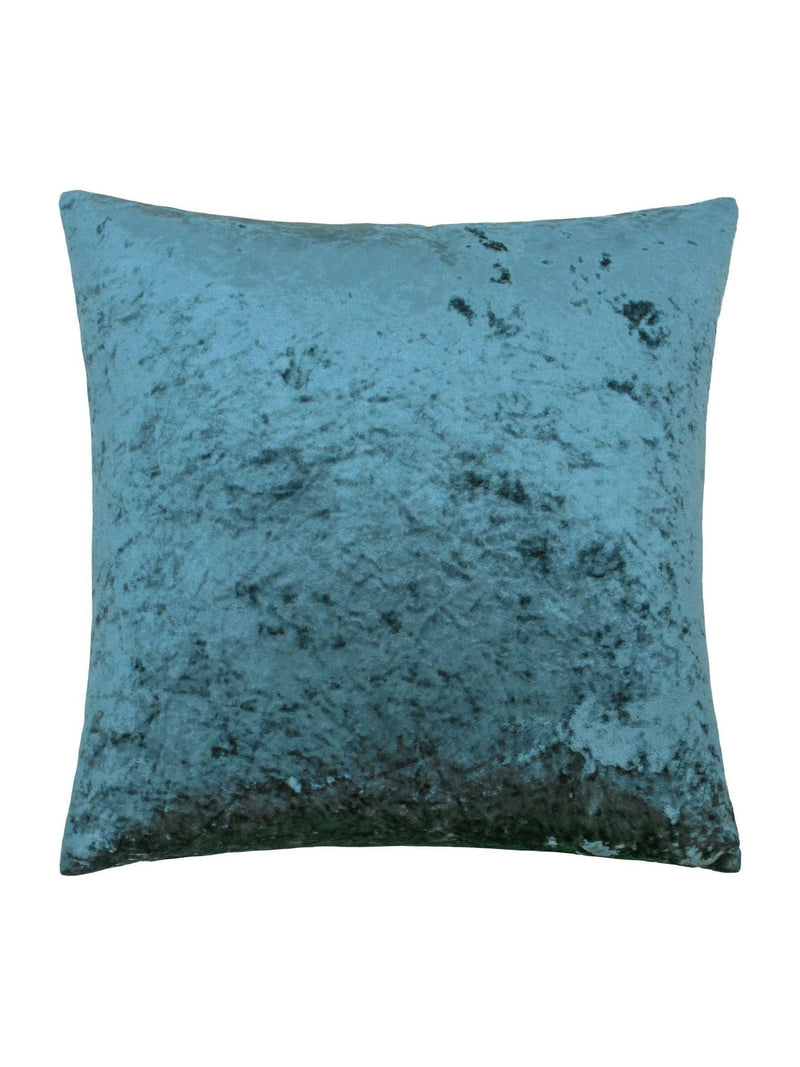 Paoletti teal blue crushed velvet cushion, imported from the UK
