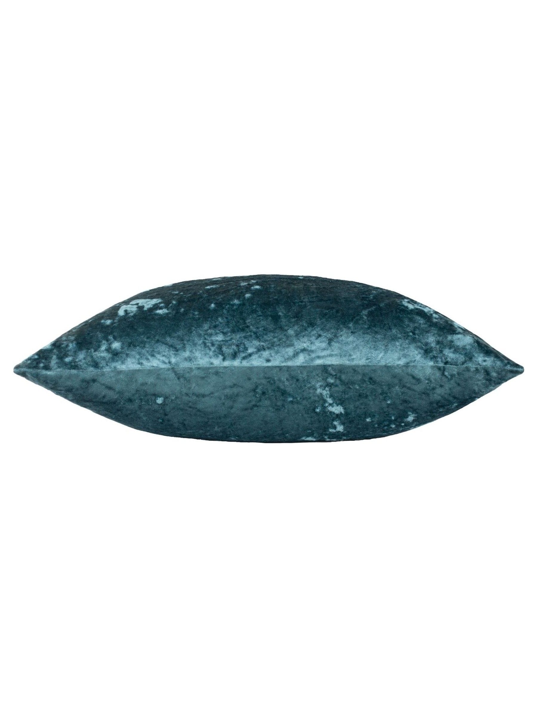 Paoletti teal blue crushed velvet cushion, imported from the UK