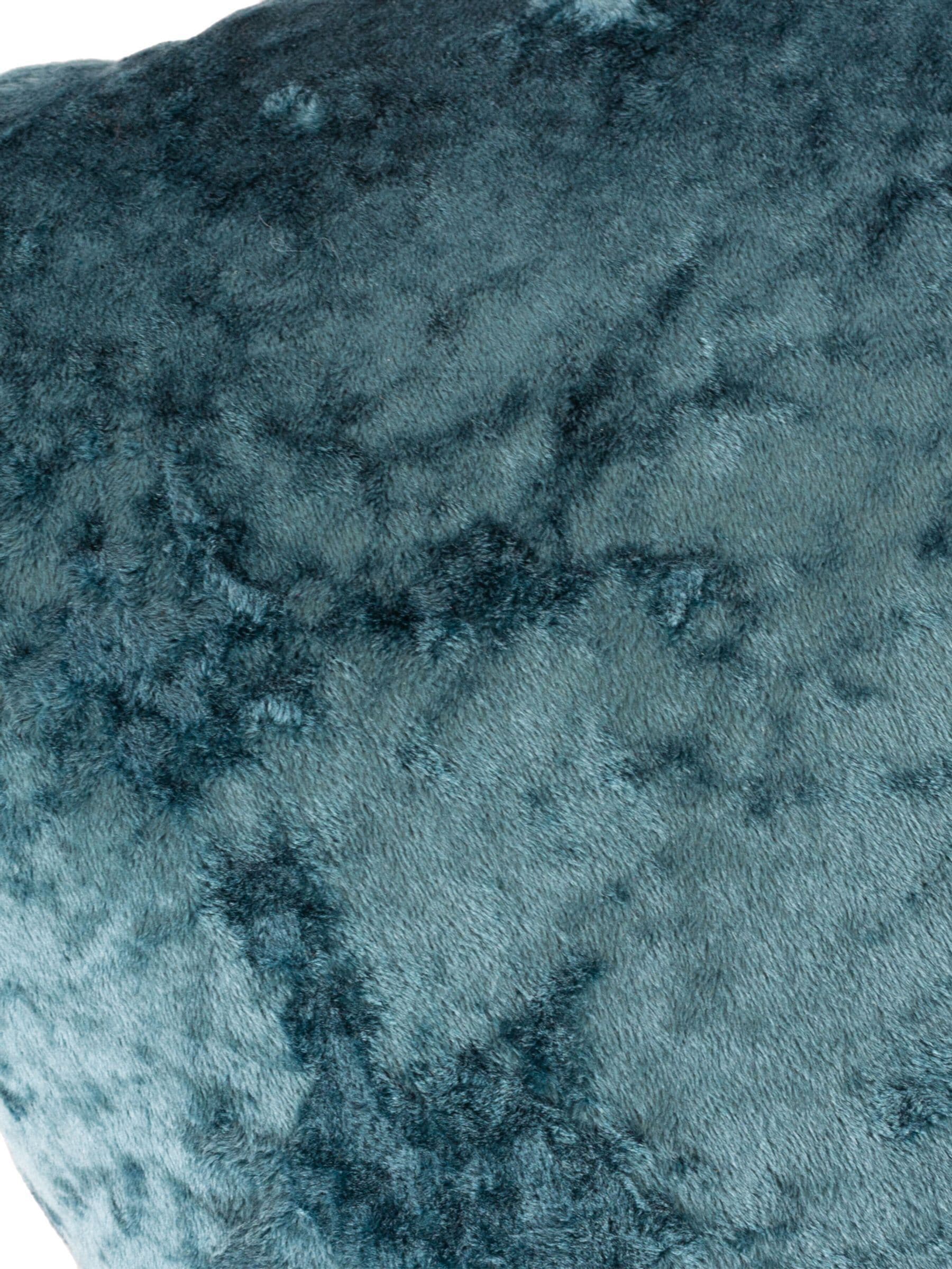 Paoletti teal blue crushed velvet cushion, imported from the UK