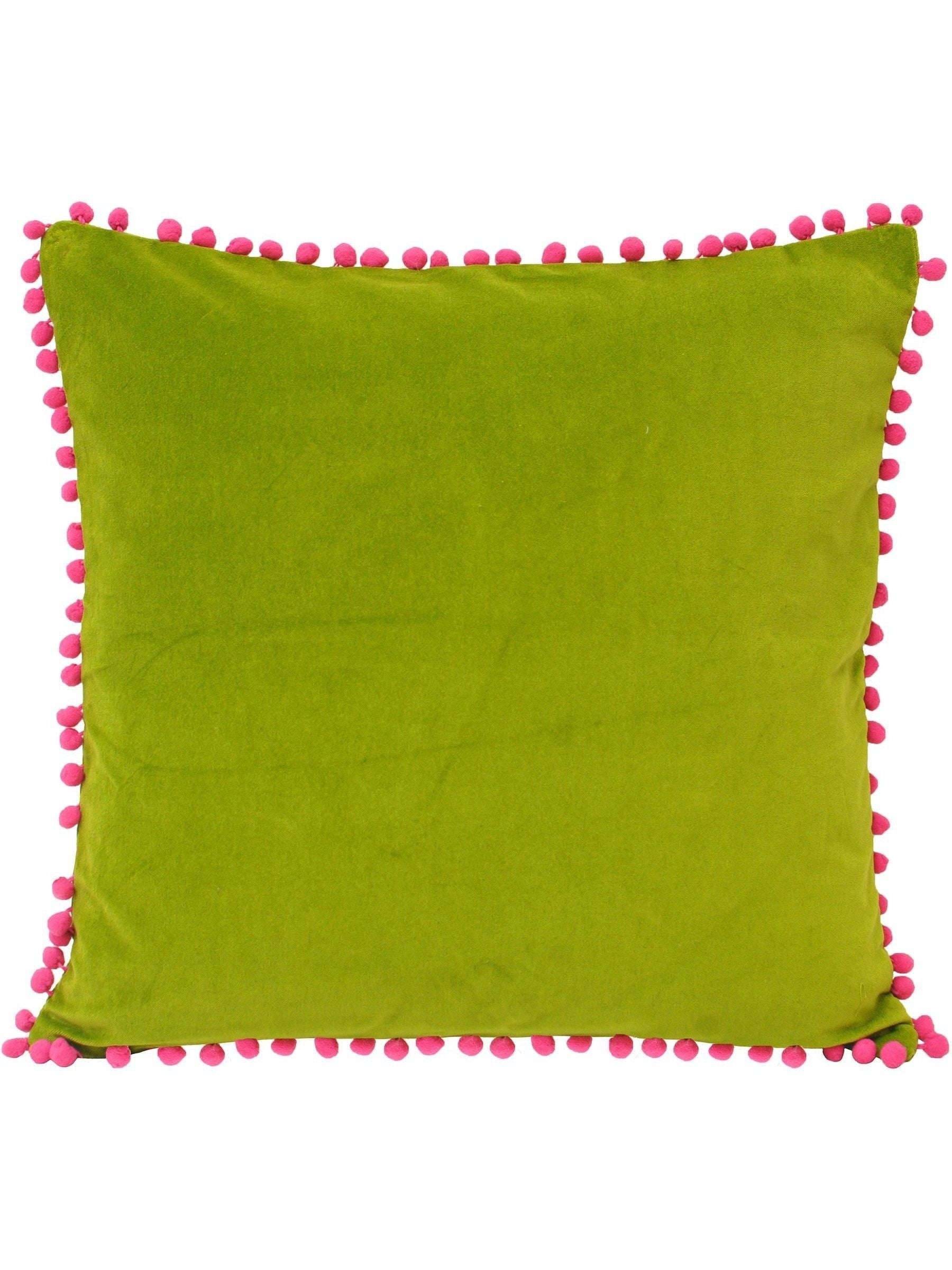 Riva Paoletti velvet cushion green fuchsia pink pom pom - British product