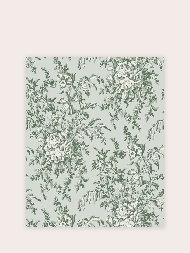Laura Ashley Sage Green Picardie A4 wallpaper sample (British brand)