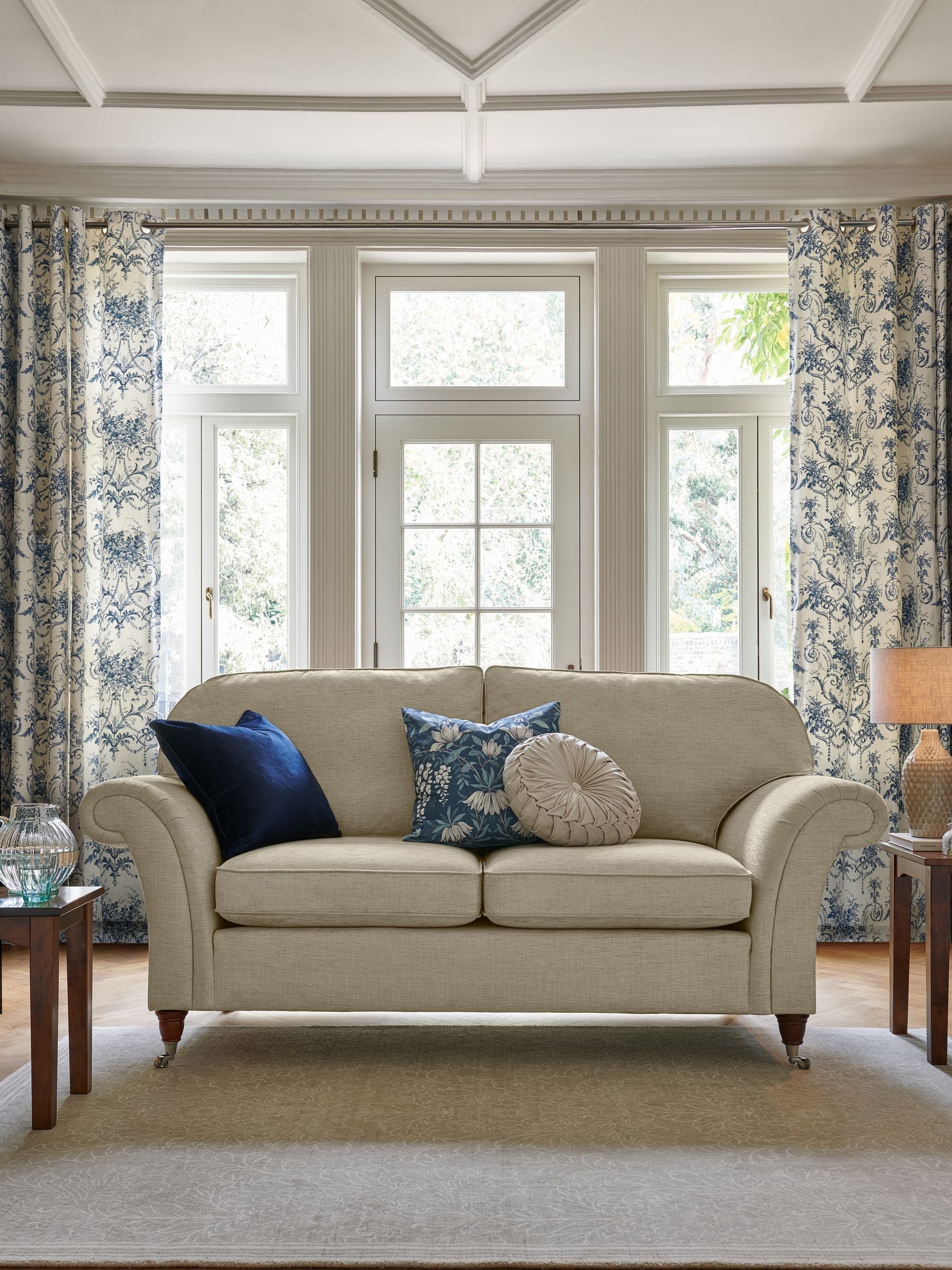 Laura Ashley natural velvet round cushion - British product