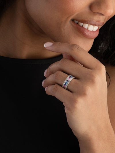 Next Multicolour Cubic Zirconia Triple Row Sterling Silver Ring 7mm Width- Buy online at McGrocer
