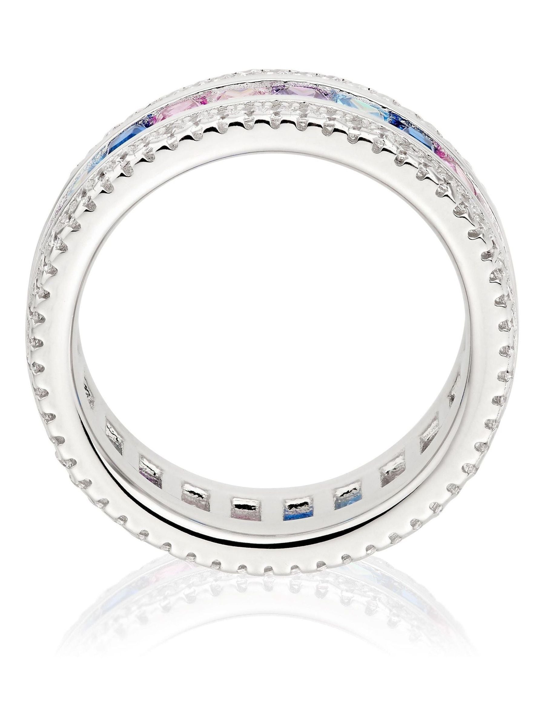 Multicolour cubic zirconia sterling silver ring 7mm width, imported from the UK
