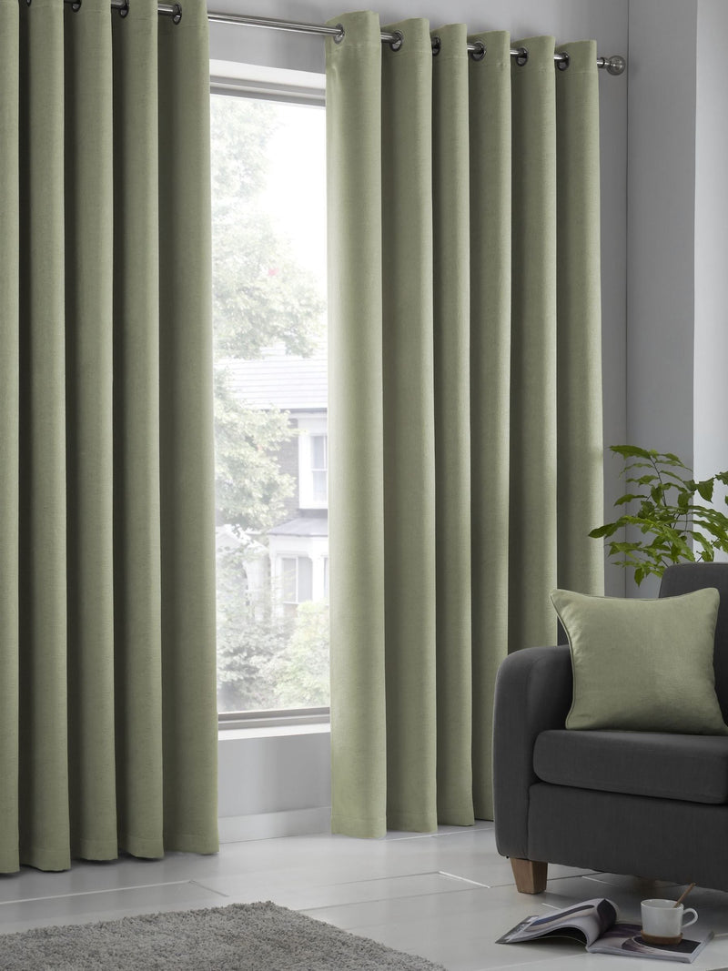 Fusion Green Strata Light Filtering Woven Eyelet Curtains