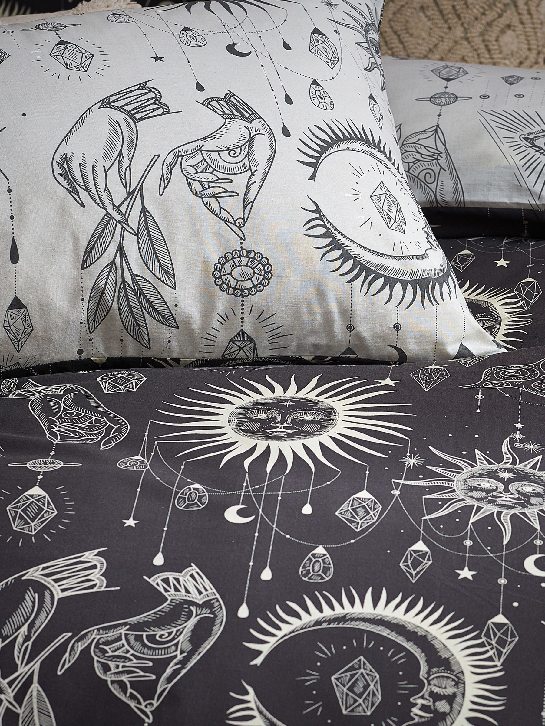 Furn charcoal cream constellation reversible duvet cover and pillowcase set - British product