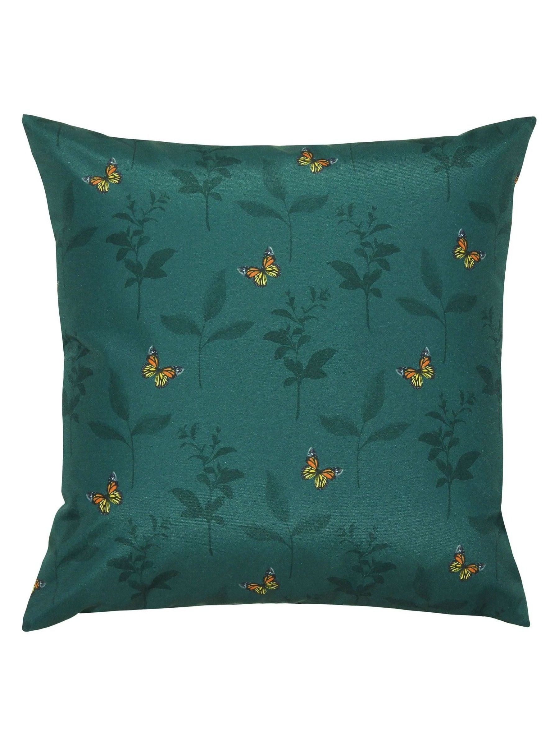 Evans Lichfield duck egg blue outdoor cushion with butterfly design, UK version