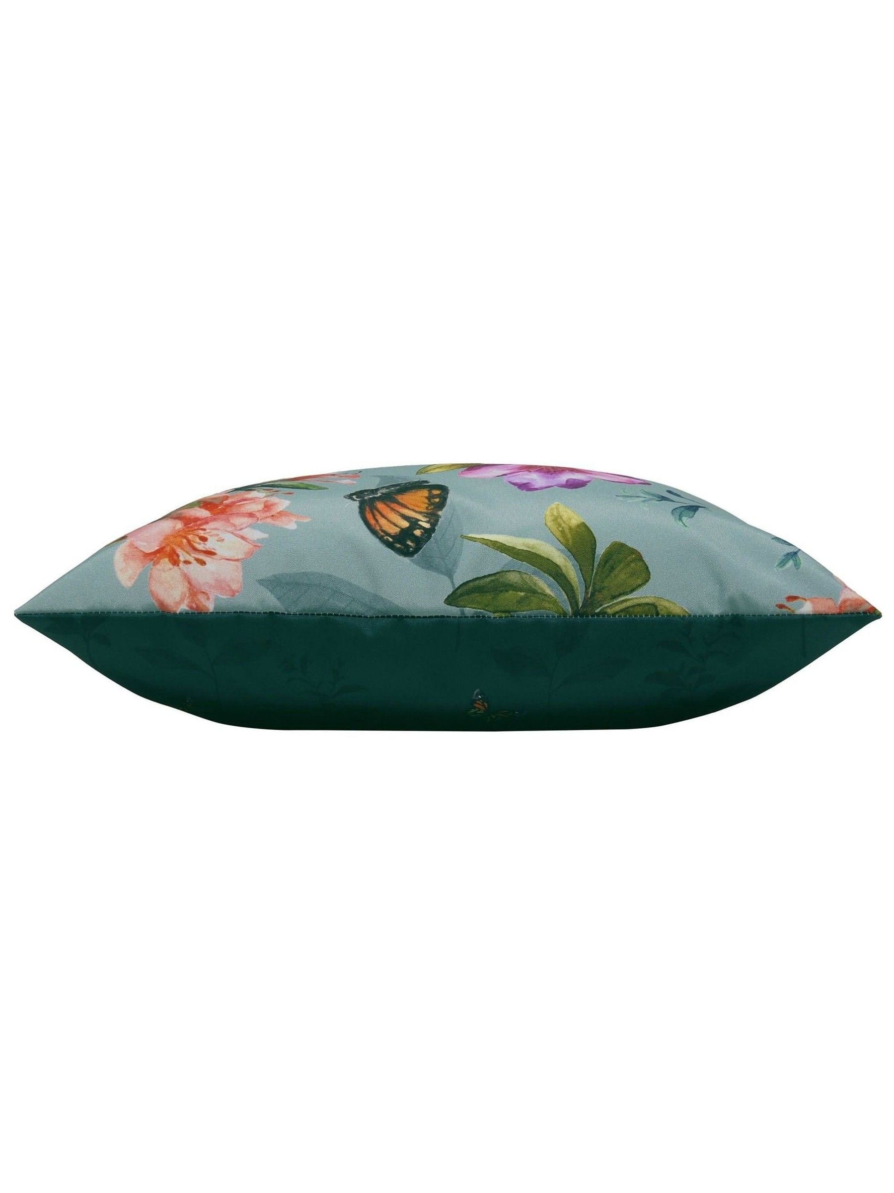 Evans Lichfield duck egg blue outdoor cushion with butterfly design, UK version