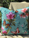 Evans Lichfield duck egg blue outdoor cushion with butterfly design, UK version