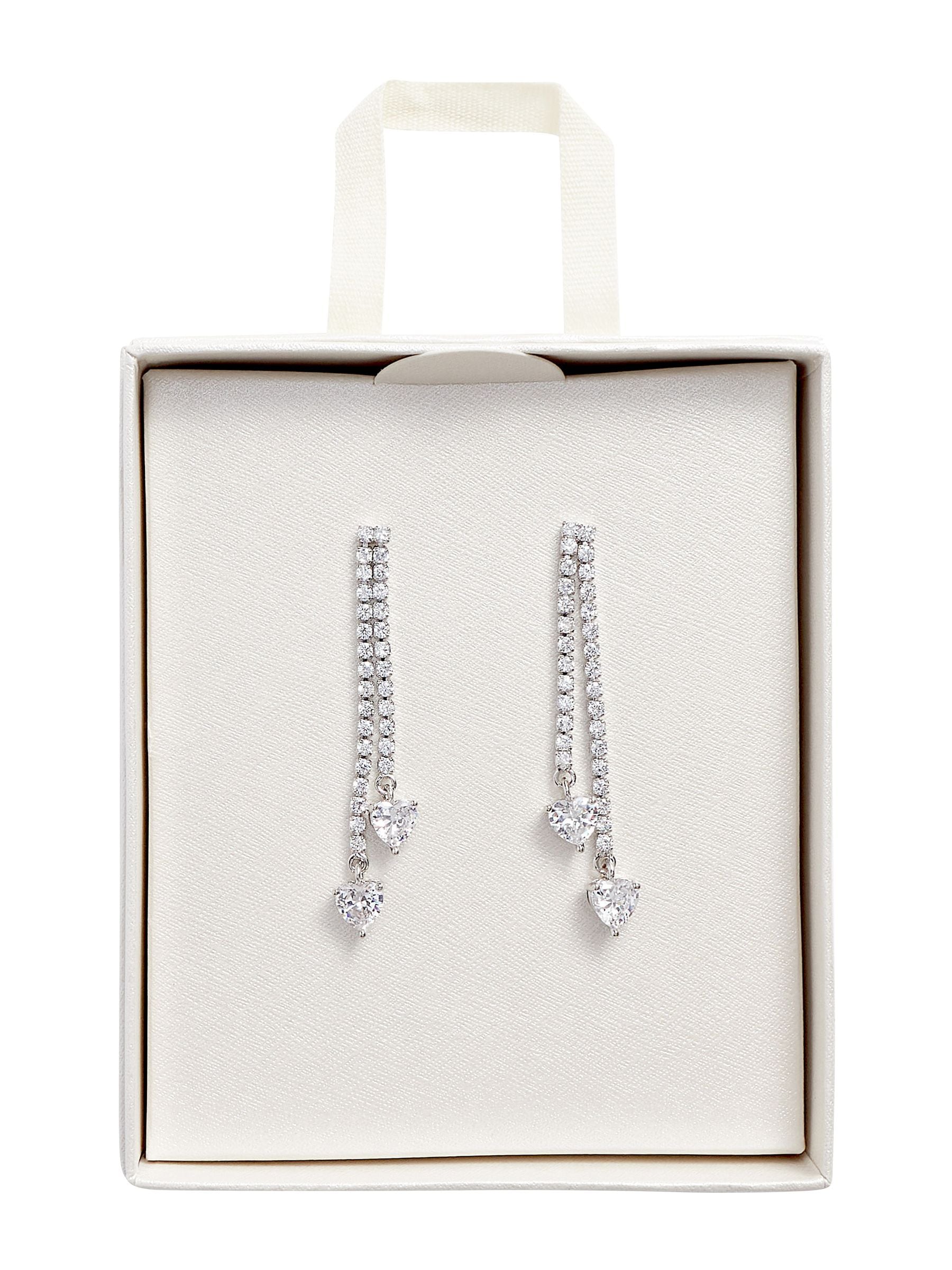 Silver tone crystal drop earrings in gift box - British product