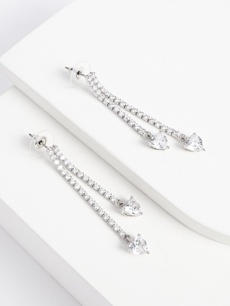 Silver tone crystal drop earrings in gift box - British product