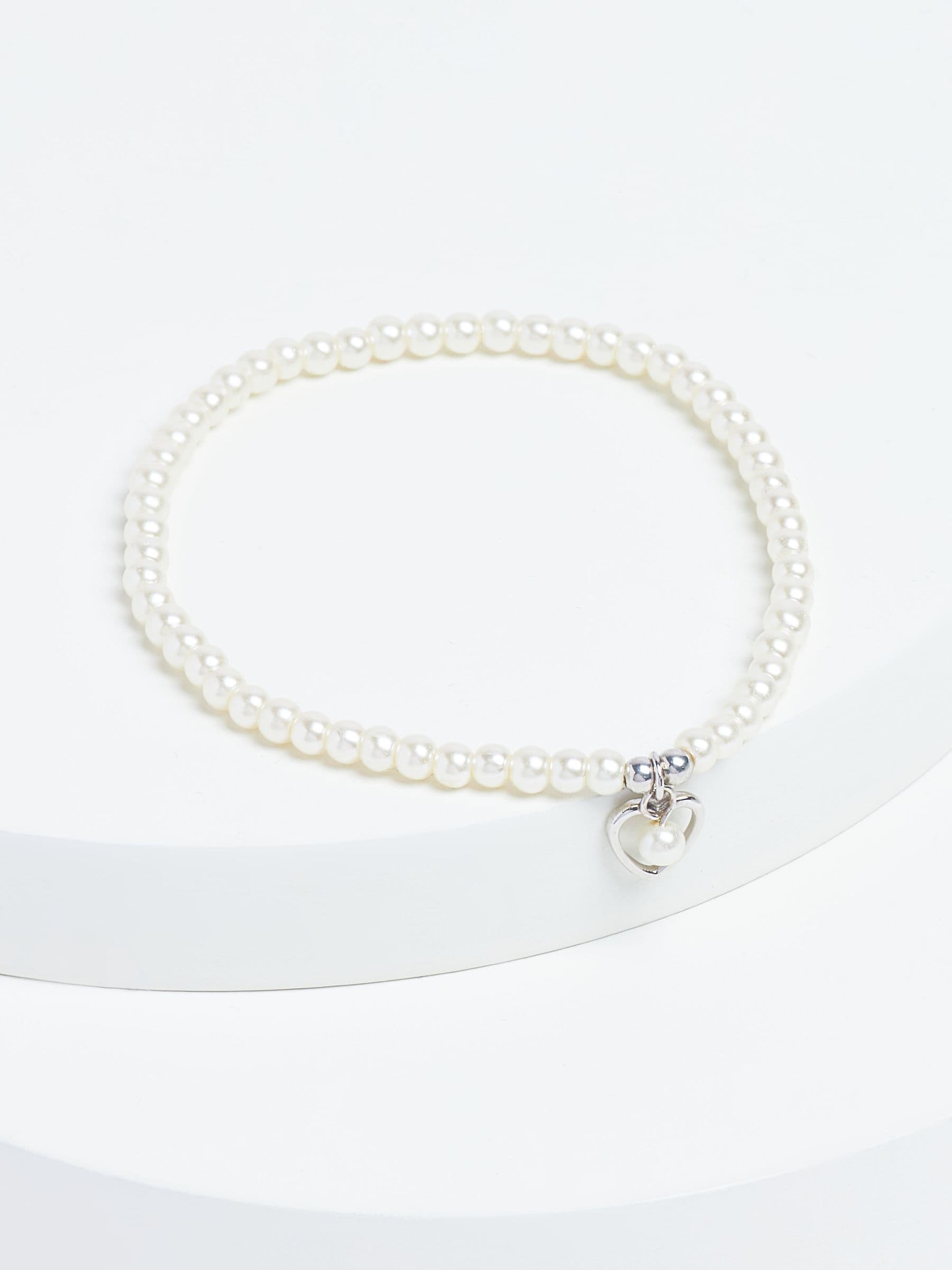 Sterling silver heart charm pearl beaded bracelet (British brand)