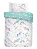 Bedlam White/Green Rainbow Unicorn Duvet Cover and Pillowcase Set