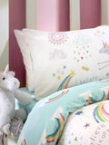 Bedlam White/Green Rainbow Unicorn Duvet Cover and Pillowcase Set