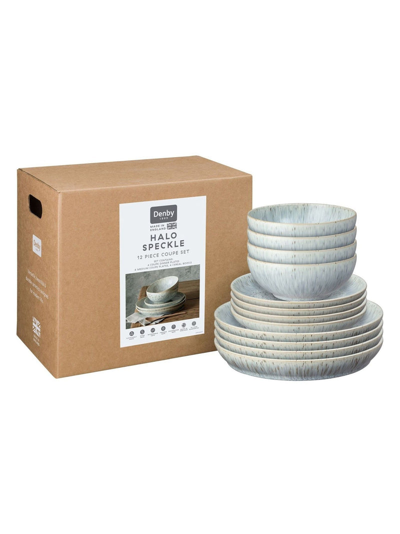Denby 12 Piece Grey Halo Speckle Coupe Tableware Set