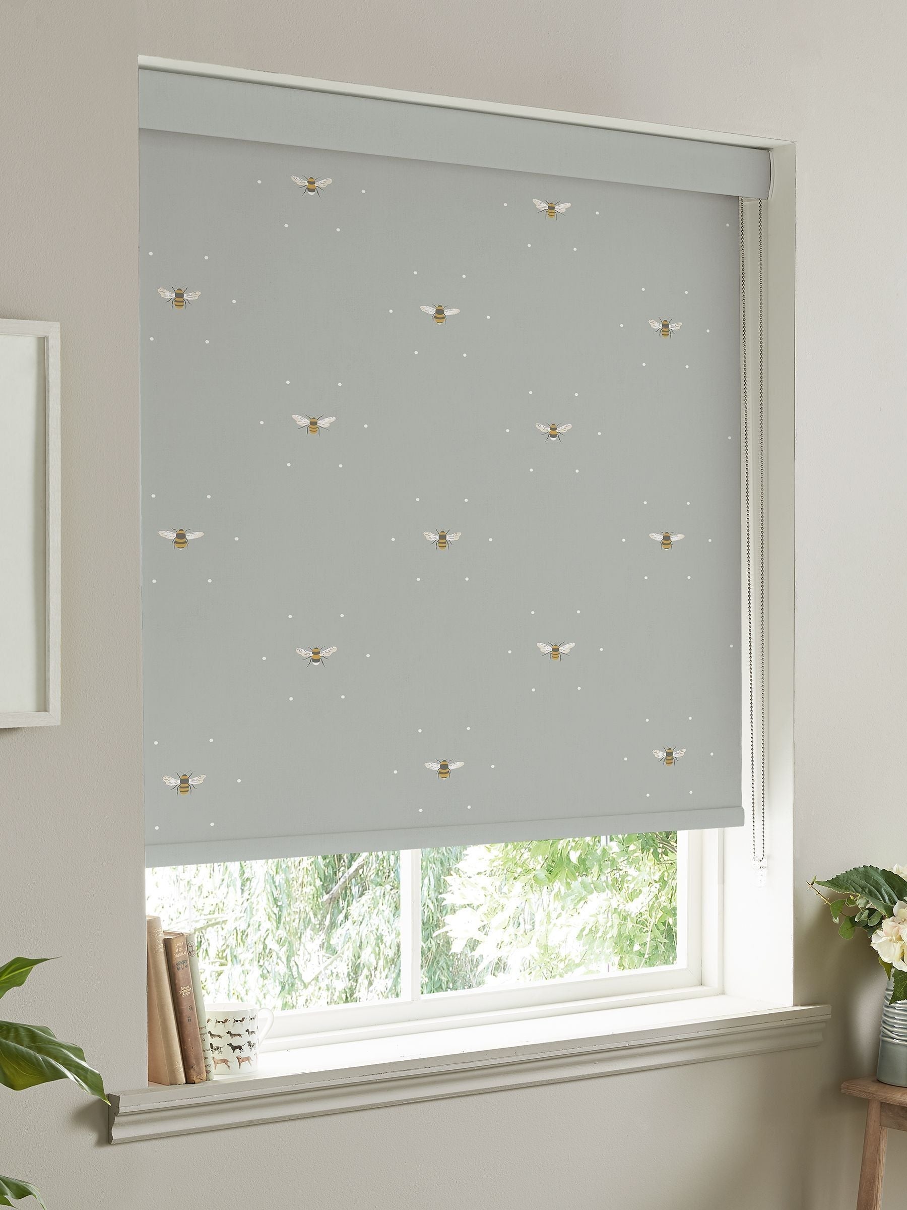 Sophie Allport bee roller blind pale slate grey made to measure - British product
