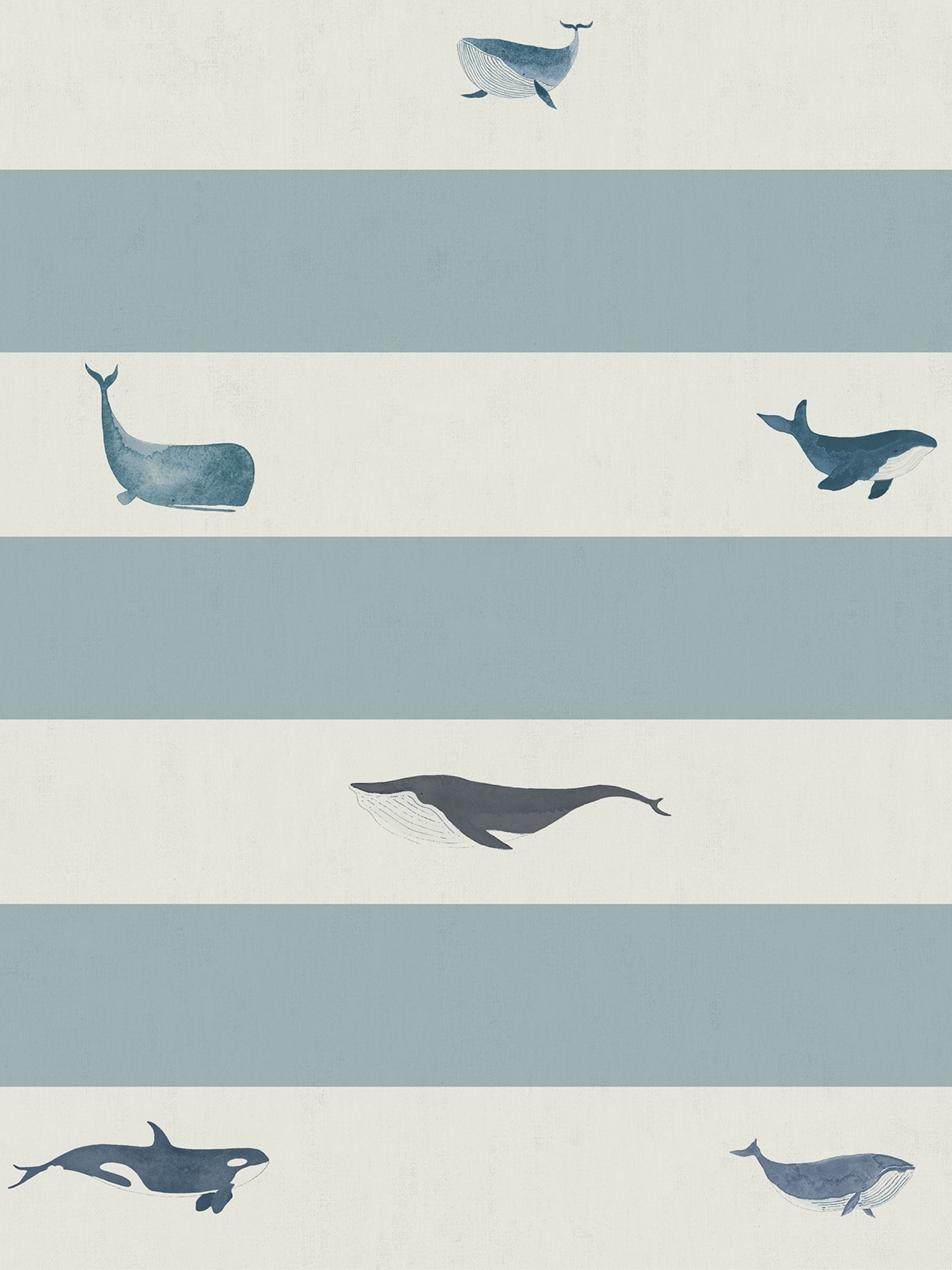 Sophie Allport roller blind deep duck egg blue stripe whale - British product