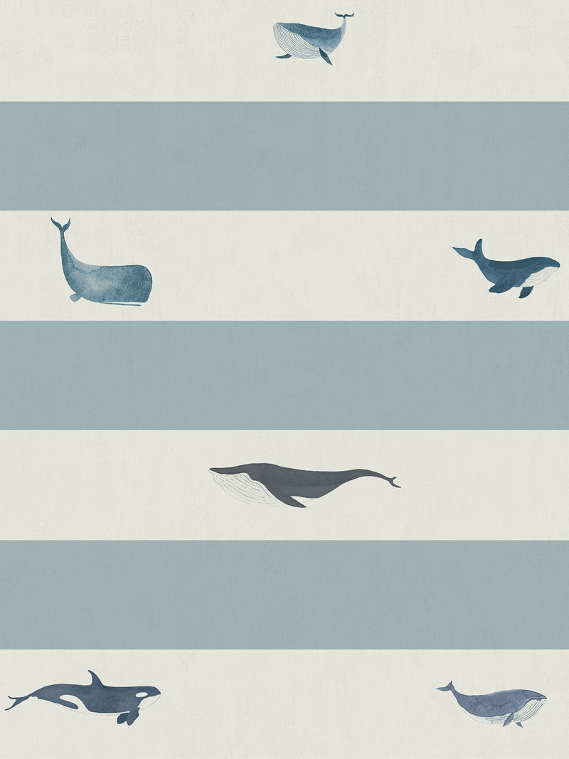Sophie Allport roller blind deep duck egg blue stripe whale - British product