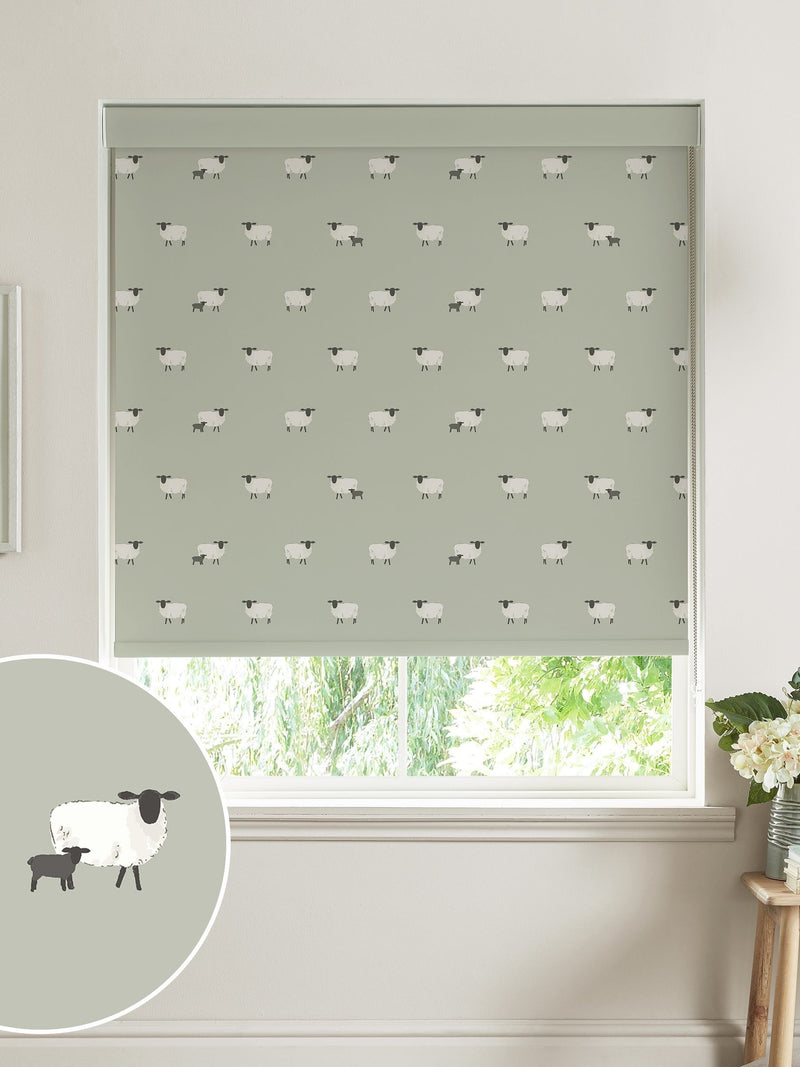 Sophie Allport sheep roller blind sage green, imported from the UK