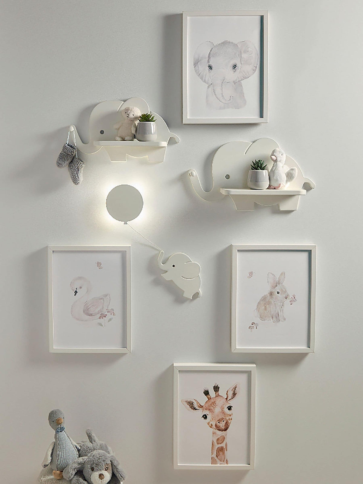 Ensemble d'étagères éléphant blanc Mamas & Papas avec veilleuse - Produit britannique