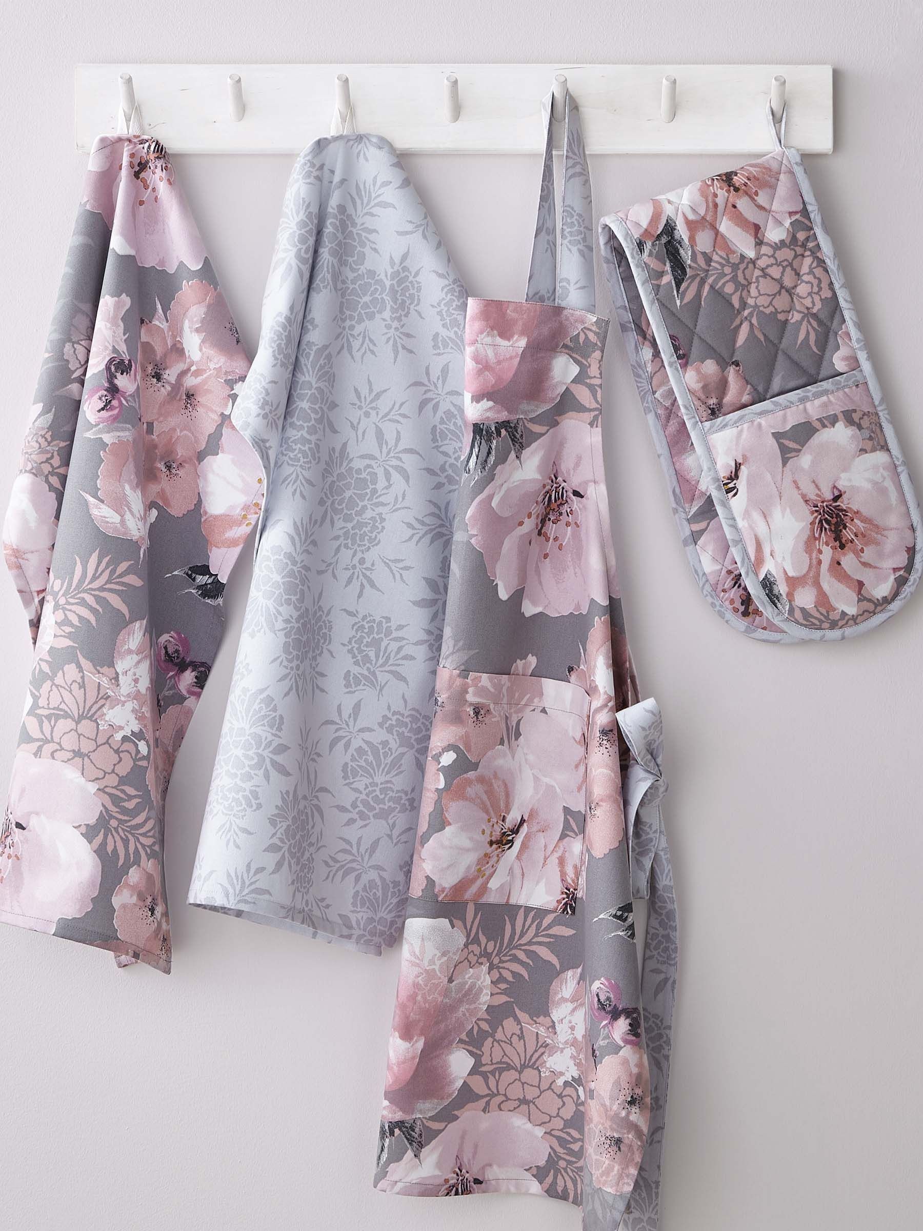 Catherine Lansfield Grey Floral Apron 70 x 80cm - British product
