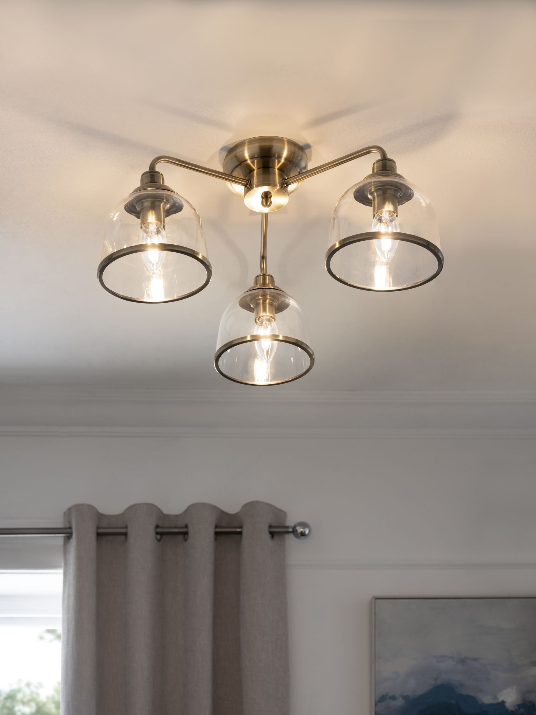 Brass Gloucester 3 Light Flush Ceiling Light