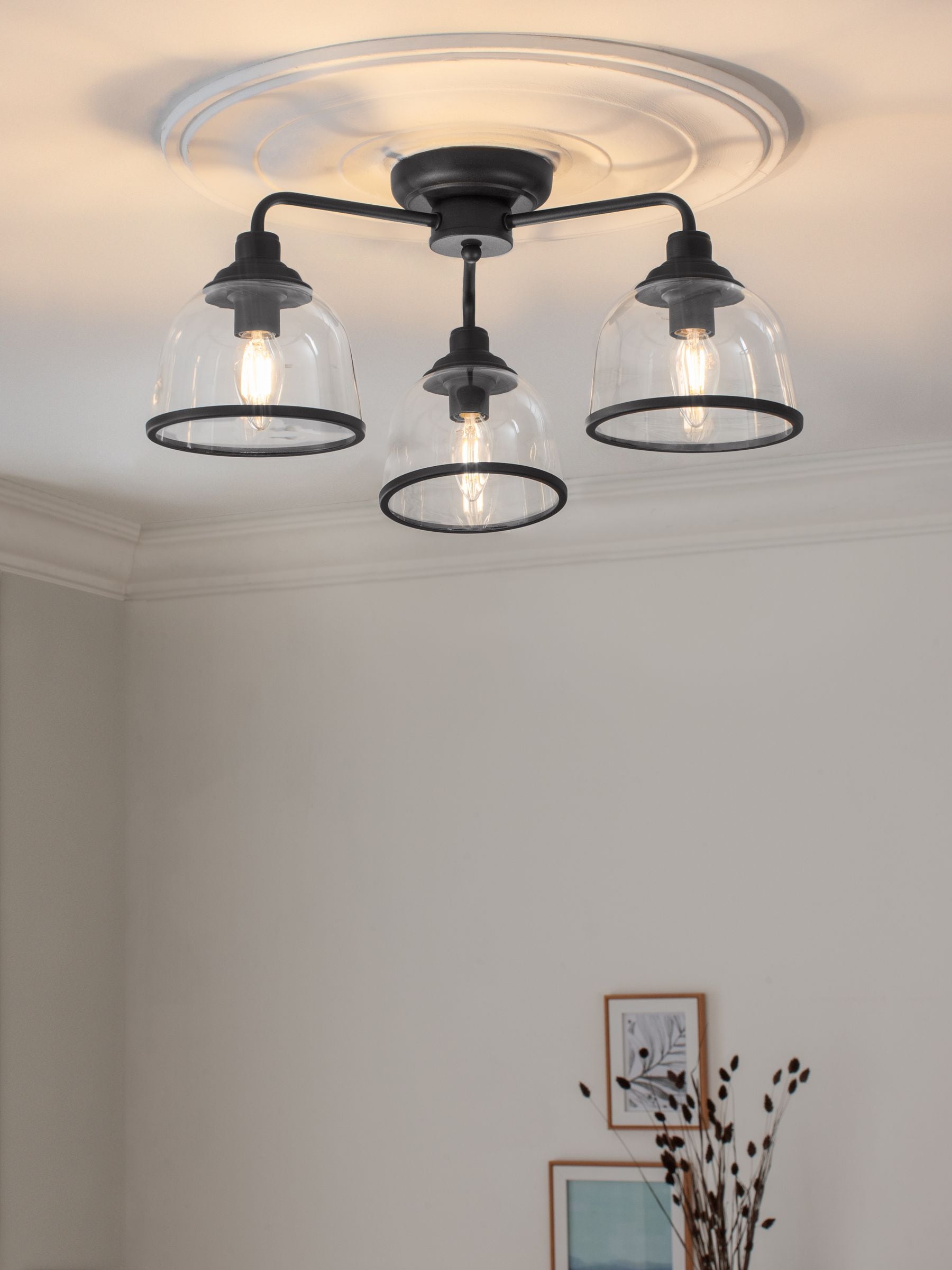 Black Gloucester 3 Light Flush Ceiling Light