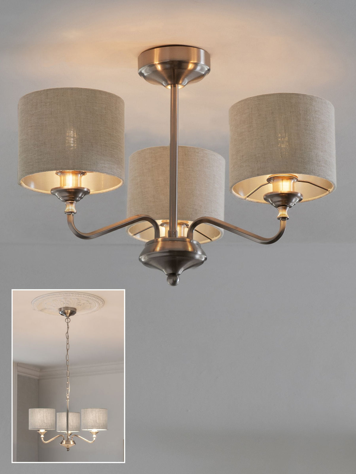 Lustre Burford Nickel Brossé trois lumières - Produit britannique