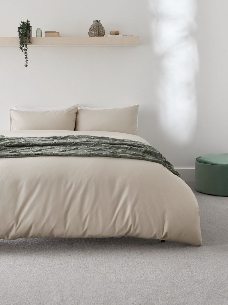 Natural easy care polycotton plain duvet cover and pillowcase set - British product