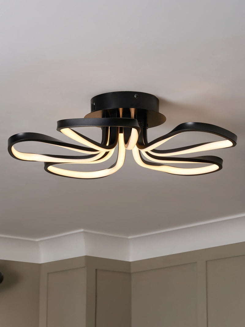 BHS Black Alvar LED 5 Petals Flush Ceiling Light
