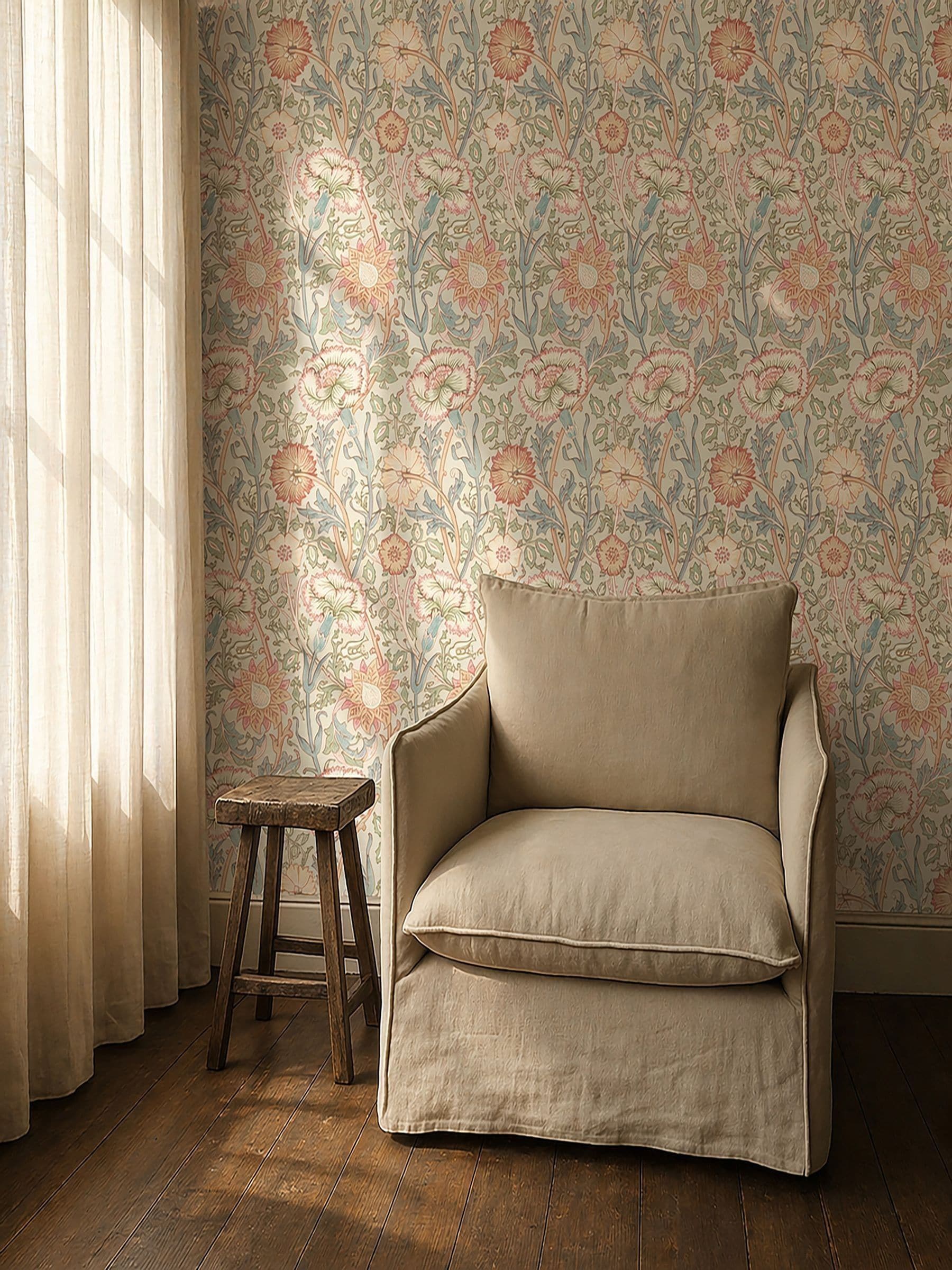 Morris & Co. Pink Rose wallpaper 10.05m (British brand)