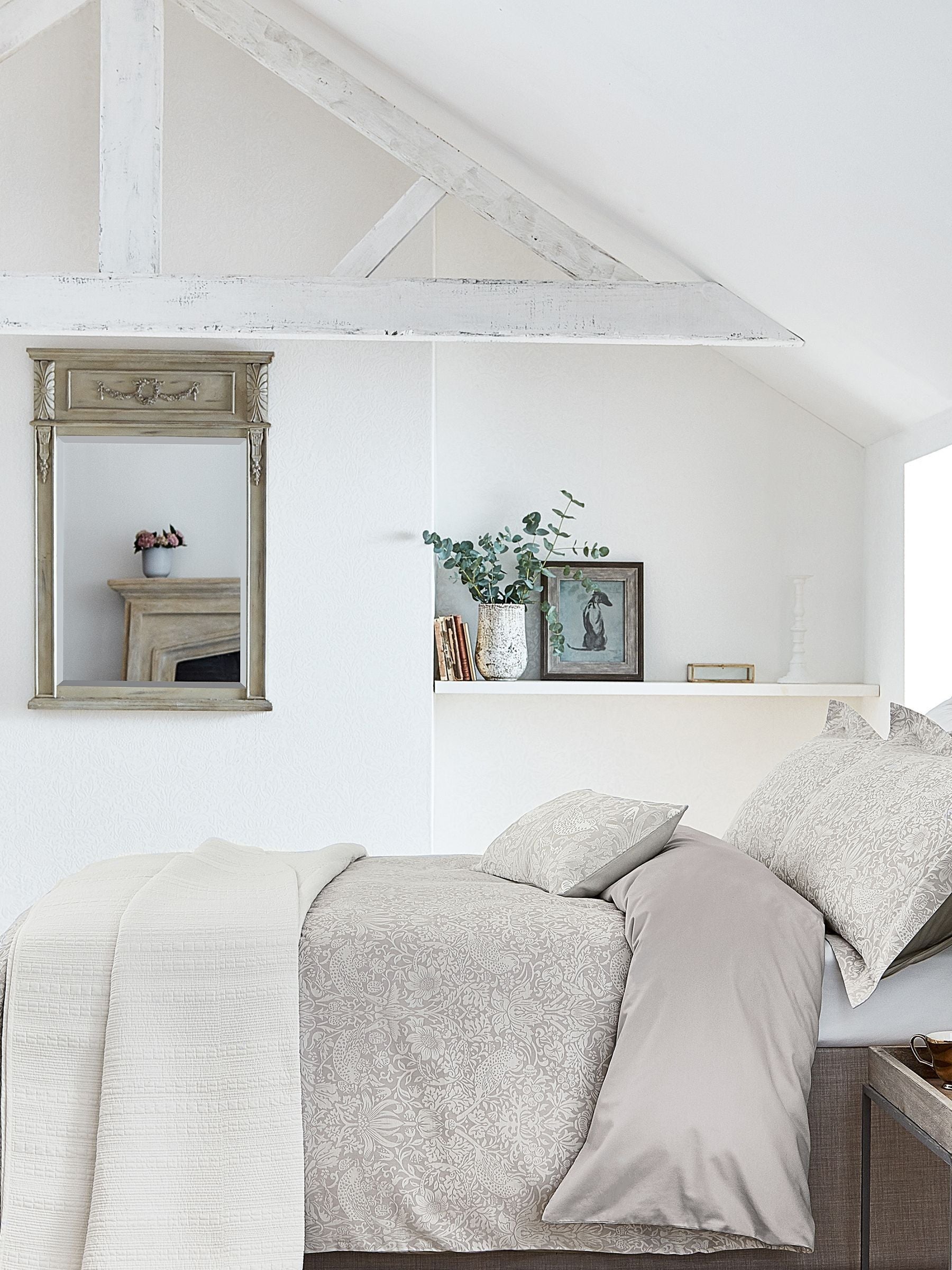 Morris & Co. Pebble Grey Jacquard Duvet Cover, imported from the UK