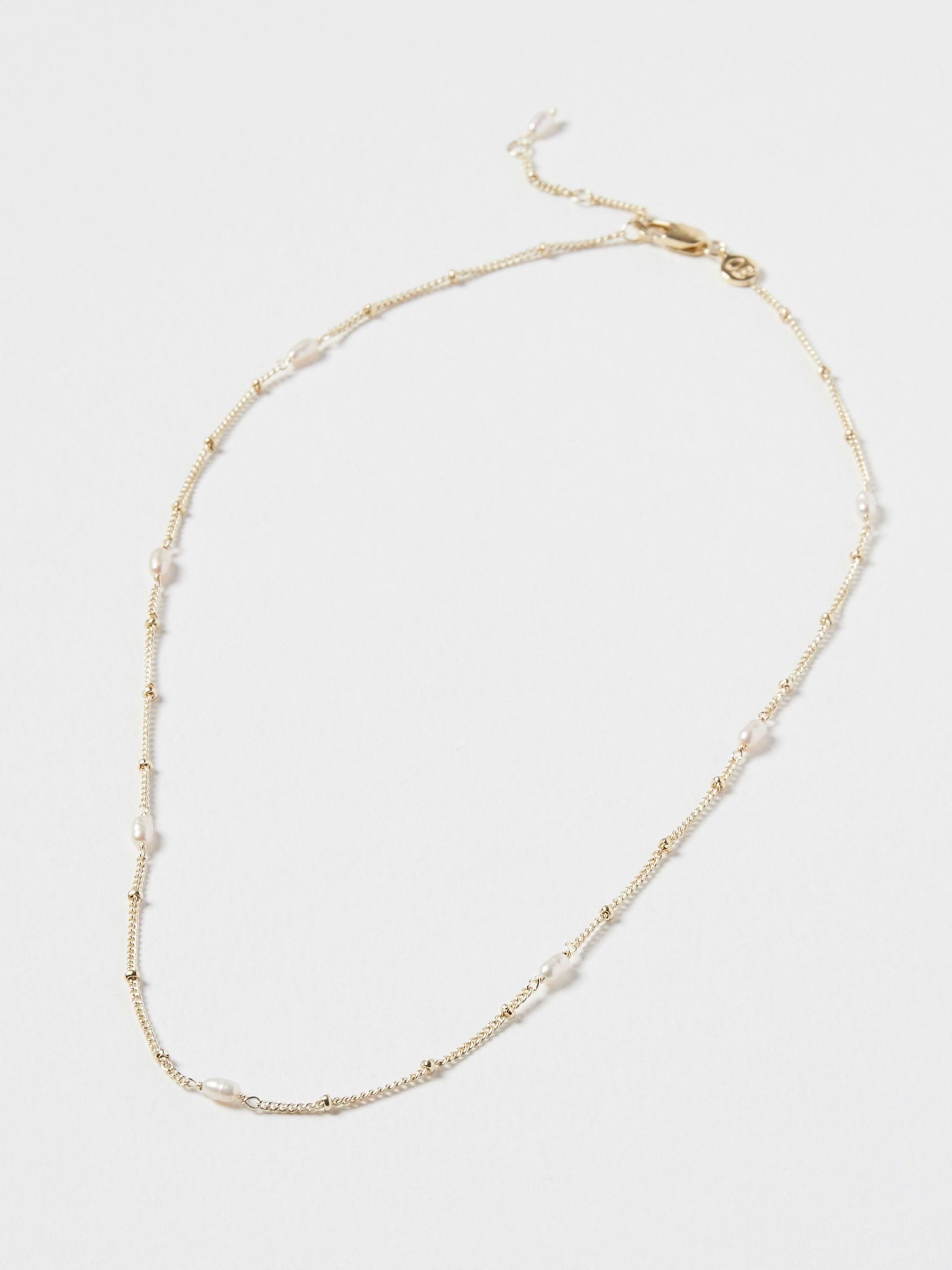 Oliver Bonas white pearl detail gold plated Mila chain necklace, UK version