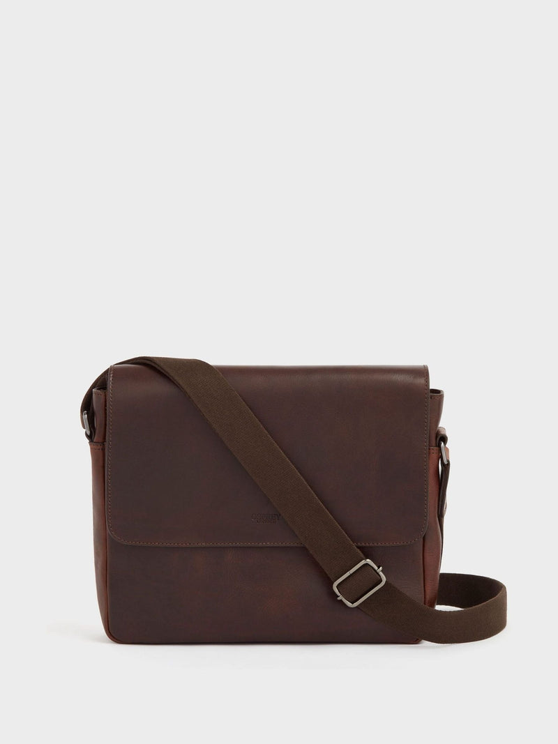 Osprey London chestnut brown saddle leather large messenger bag, imported from the UK