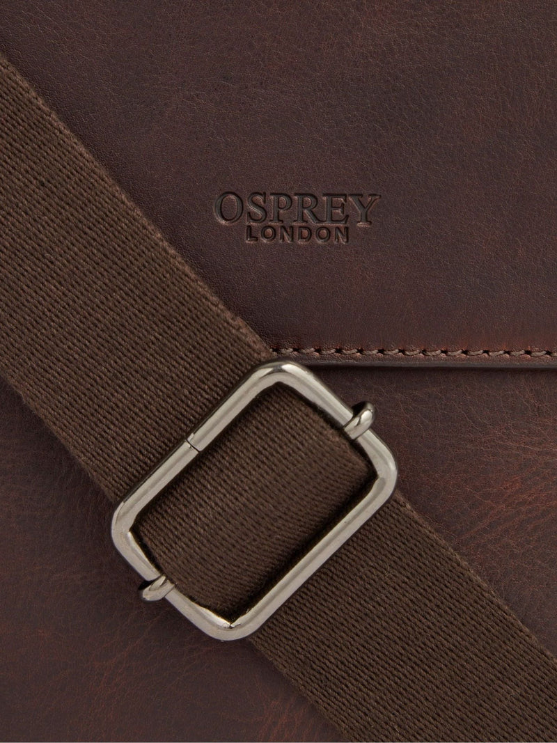 Osprey London chestnut brown saddle leather large messenger bag, imported from the UK