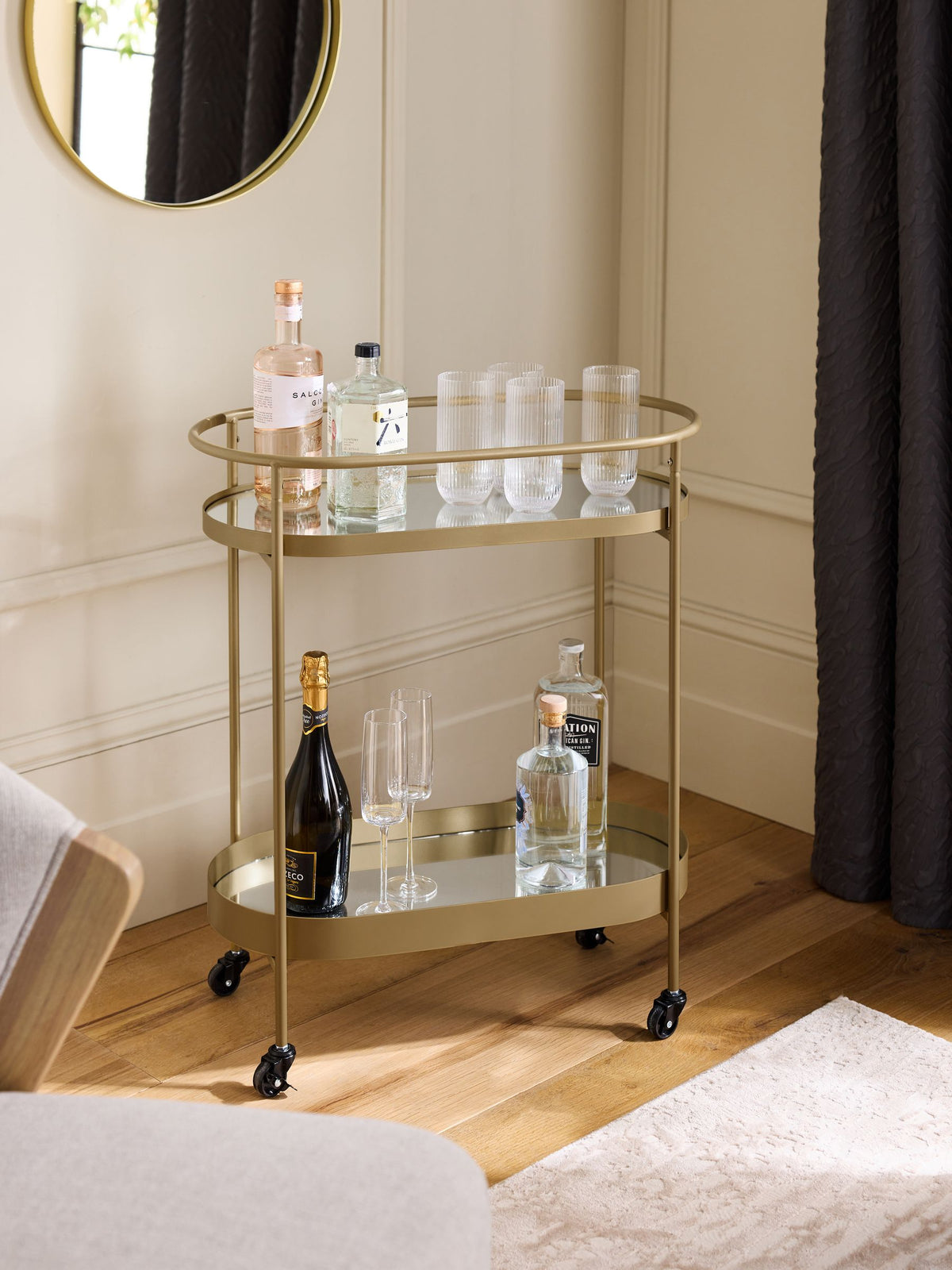 Gold Oval Drinks Trolley